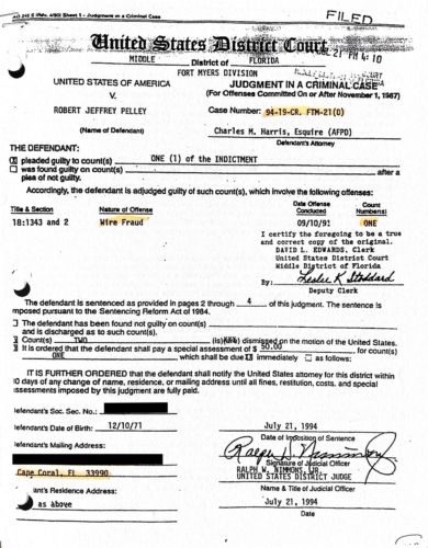 fraud arrest document for Jeff Pelley