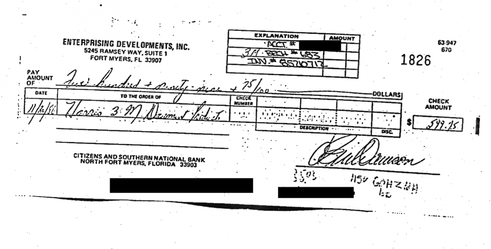 Eric Dawson Landmark Bank 1986 Check