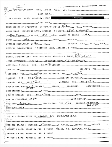 Eric Dawson Missing Person Report page 2