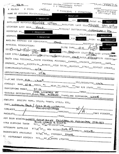 Eric Dawson Missing Person Report page 1
