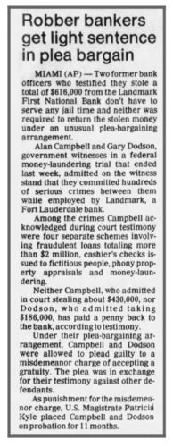newspaper clipping “Robber Bankers Get Light Sentence In Plea Bargain”