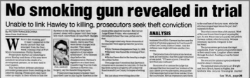 “No Smoking Gun Revealed in Trial” newspaper clipping