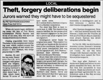 “Theft, Forgery Deliberations Begin” newspaper clipping