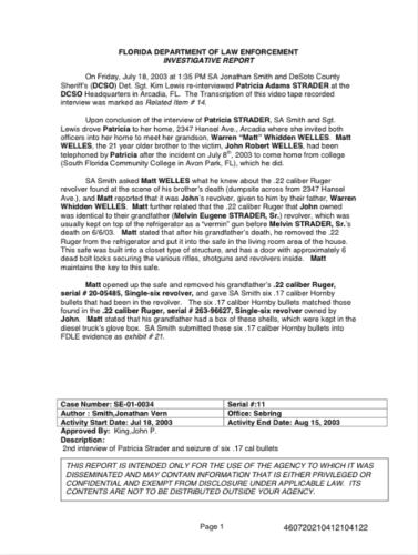 July 2003 Matt Welles statement