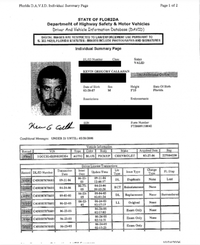 Kevin Callahan Arrest record