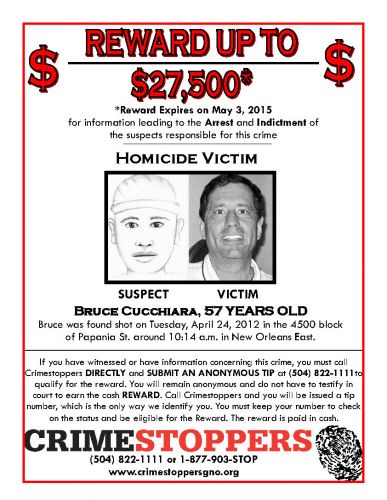 Bruce Cucchiara Crimestoppers flyer with suspect sketch