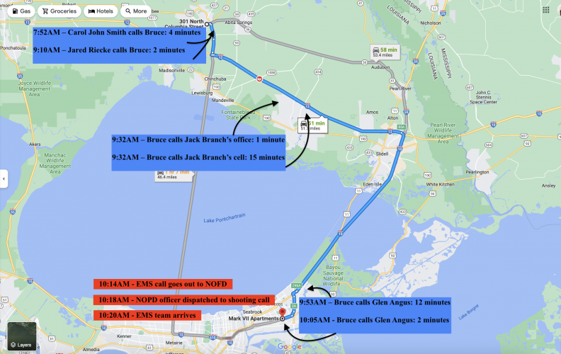 Bruce’s Phone Call and Travel Route Diagram