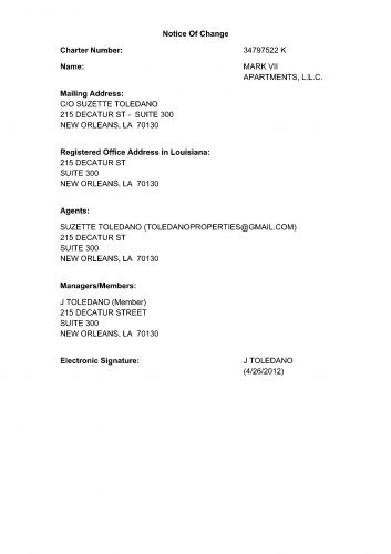 Mark VII Apartments LLC Notice of Change Filing