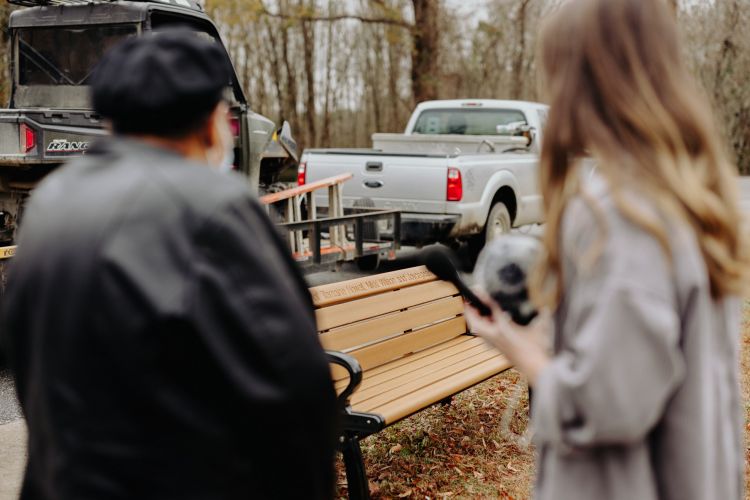 Delia and Denise Howell at the Roanoke River in December 2023 for the installation of the memorial bench for Tremaine, Nikki and Joycegean