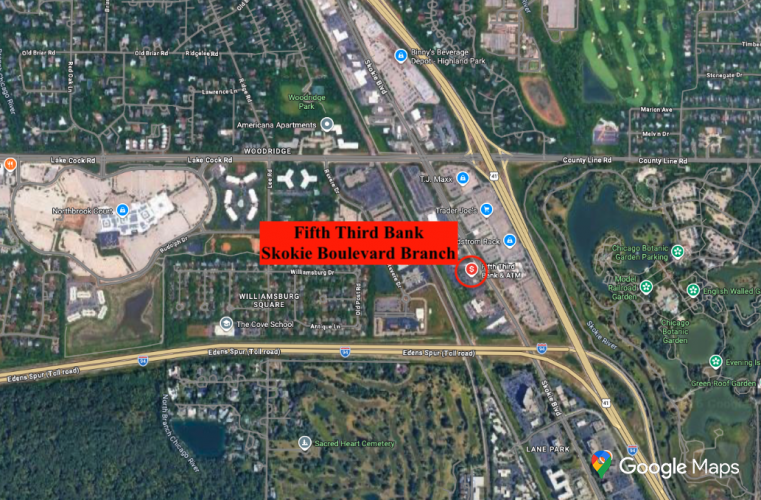 Map of where the Fifth Third Bank was located in Northbrook, Illinois