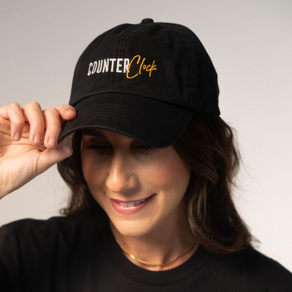 Delia Wearing a CounterClock hat